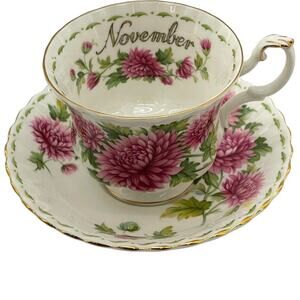 Royal Albert November Teacup & Saucer Set Chrysanthemum Month Flower  Bone China